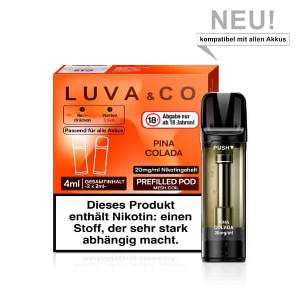 LUVA & CO Pina Colada Pod – tropische Mischung aus Ananas & Kokosnuss, 20 mg/ml Nikotin, 4 ml Inhalt