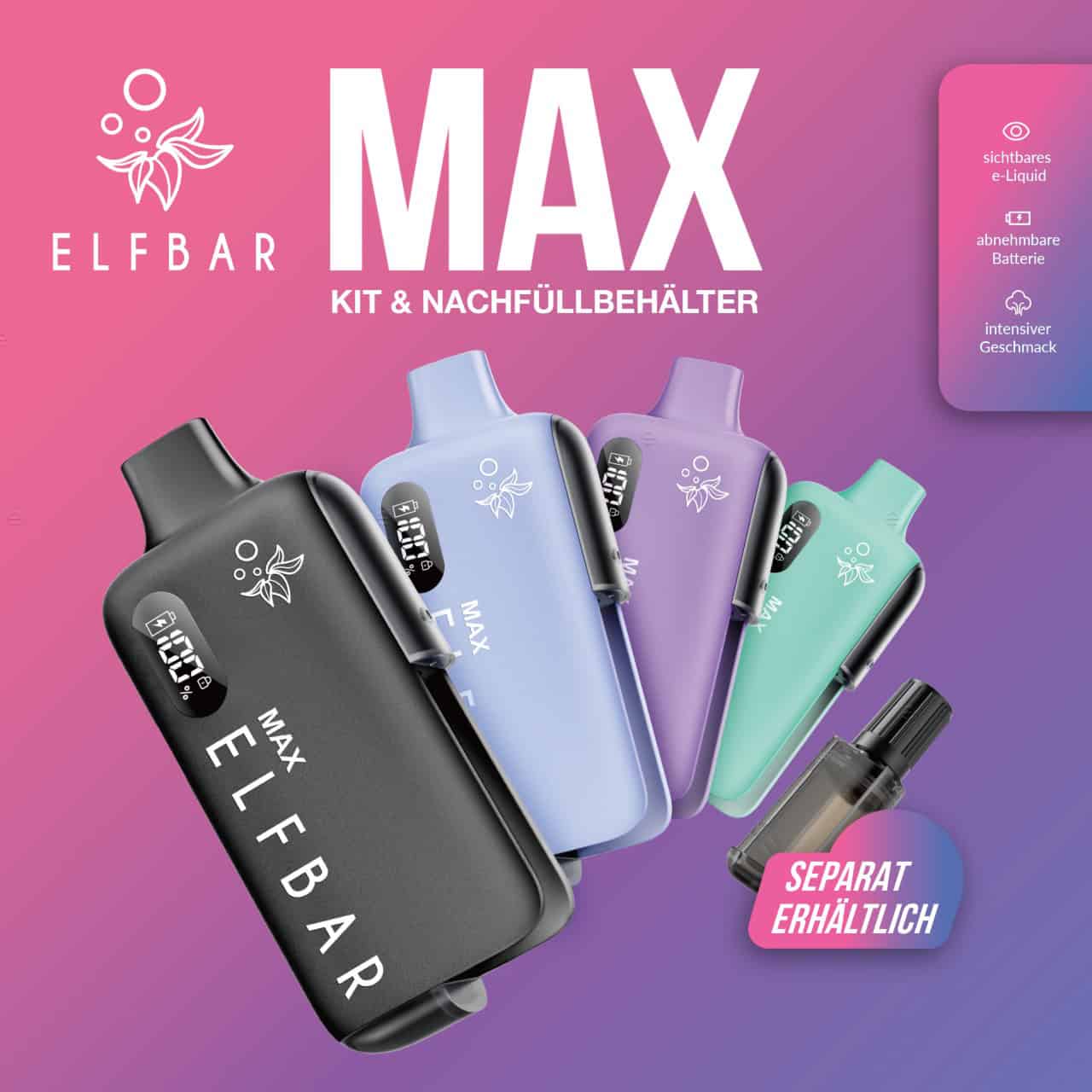 ELFBAR Banner – stylisches Marketing‑Motiv mit Logo und 800 Zügen Hinweis für ELFBAR 800 Einweg‑E‑Zigarette